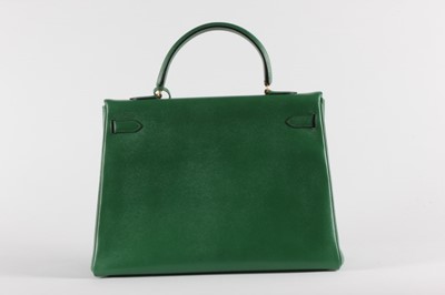 Lot 3 - An Hermès green epsom leather Kelly bag, 1989,...