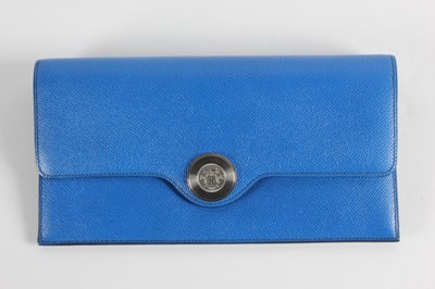 Lot 11 - An Hermès bleu saphir epsom leather clutch bag,...