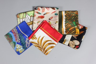 Lot 13 - Six Hermès scarves, 1980s-90s, mainly on the...