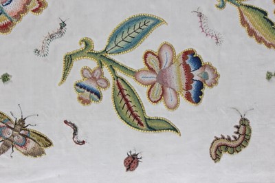Lot 46 - A fine embroidered satin pillow cover, English,...