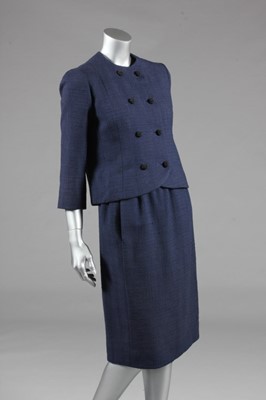Lot 140 - A Balenciaga couture dark blue slubbed...
