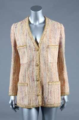 Lot 122 - A Chanel couture gold lurex tweed jacket,...