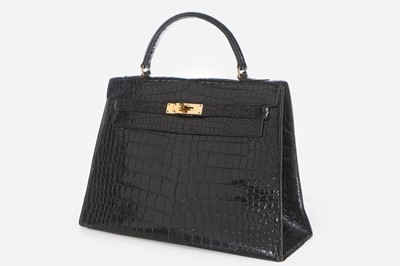 Lot 12 - An Hermès black crocodile Kelly bag, circa...