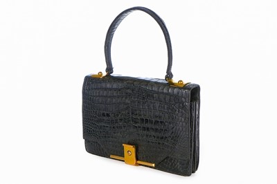Lot 3 - An Hermès black crocodile handbag, 1960s,...