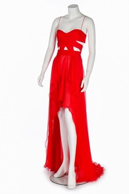 Lot 254 - A Valentino red silk-chiffon dress,...