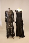 Lot 215 - 1930s evening wear, comprising: black wet-look...