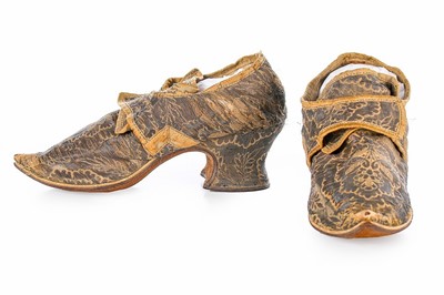 Lot 32 - A pair of brocaded silk lady's shoes, English,...