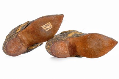 Lot 32 - A pair of brocaded silk lady's shoes, English,...