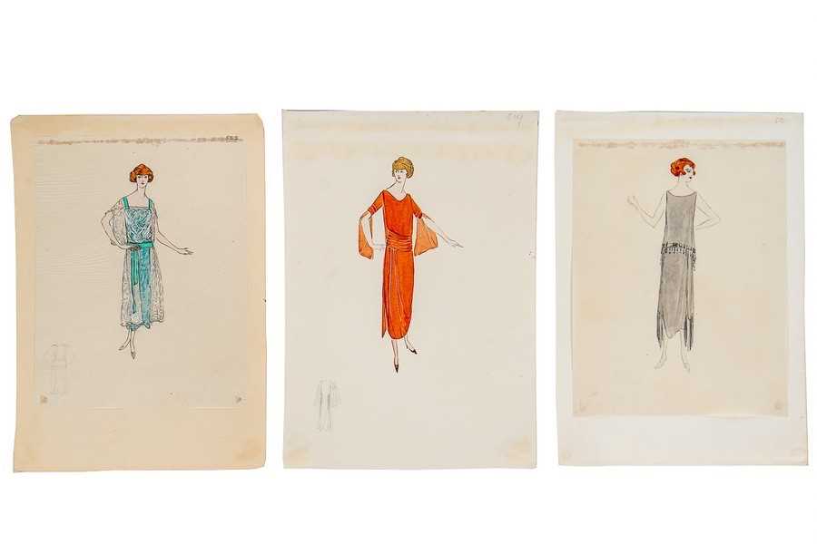Lot 43 - Three Lucile studio sketches, early 1920s,...
