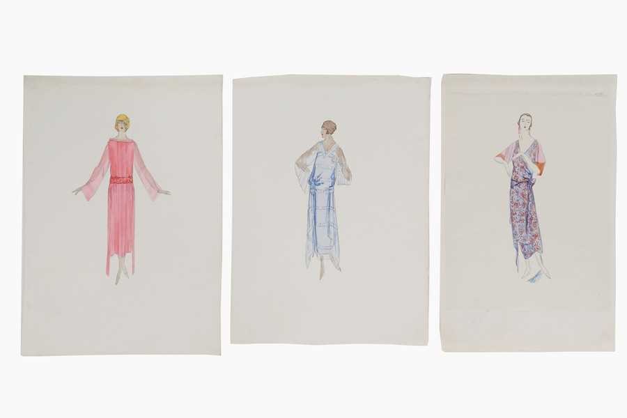Lot 45 - Three Lucile studio fashion sketches, 1920-22,...