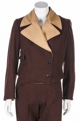 Lot 73 - A brown wool ski suit, 1930s, the jacket with...
