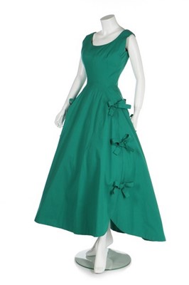 Lot 85 - A Balenciaga couture jade-green evening gown,...