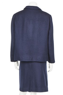 Lot 129 - Two Balenciaga couture navy wool suits,...