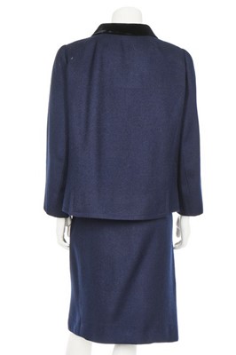 Lot 129 - Two Balenciaga couture navy wool suits,...
