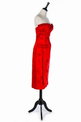 Lot 87 - A Christian Dior couture cut velvet and red...