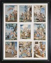 Lot 220 - Nine couched, painted and embroidered satin...