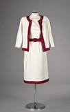 Lot 142 - A Balenciaga burgundy and cream silk ensemble,...