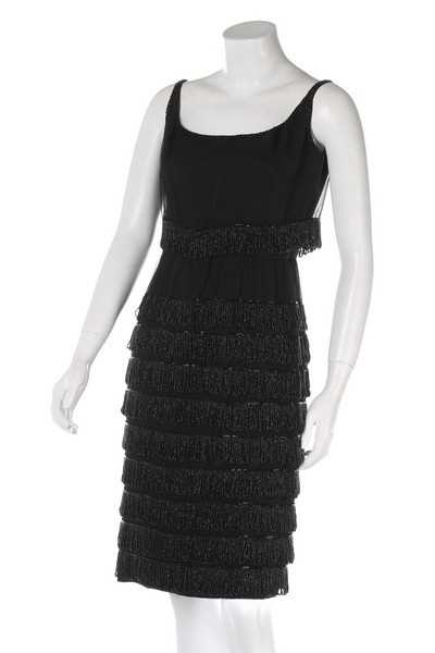 Lot 231 - A couture black beaded cigaline dress, circa...