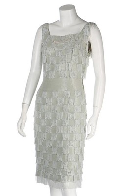 Lot 276 - A Jean Dessès couture celadon blue beaded...