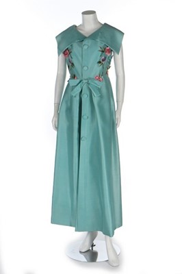 Lot 282 - A Jean Patou couture cyan slubbed-gazar dress,...