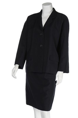 Lot 292 - A Balenciaga couture navy challis suit, Spring-...