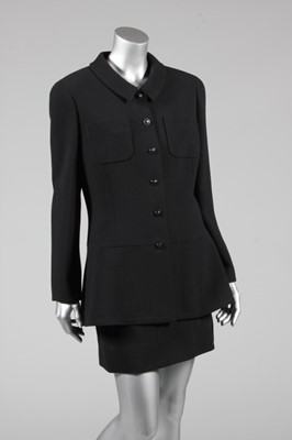 Lot 154 - A Chanel boutique black wool crepe suit,...