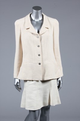 Lot 156 - A Chanel boutique beige and ivory silk/wool...