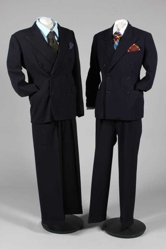 Lot 164 - Two 1940s de-mob suits, double-breasted of...