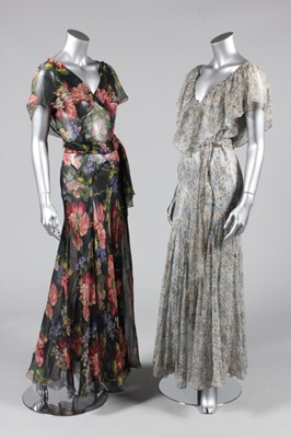 Lot 204 - Six 1930s evening gowns, including floral...