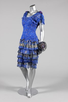 Lot 206 - A Zandra Rhodes sapphire blue chiffon cocktail...