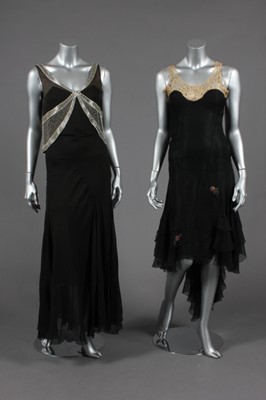 Lot 392 - A black chiffon bias-cut evening gown, early...