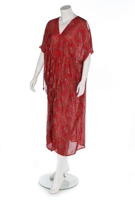 Lot 12 - A Thea Porter printed red chiffon kaftan/dress,...