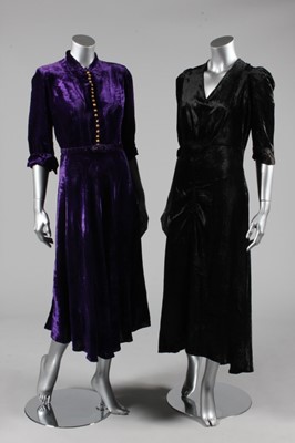 Lot 262 - Three velvet evening gowns, 1930s, of purple...