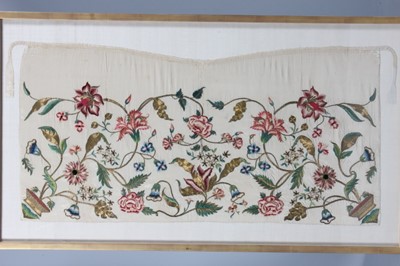 Lot 270 - An embroidered ivory silk apron panel, English,...