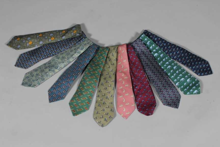 Lot 15 - Hermès printed silk ties, small novelty and...