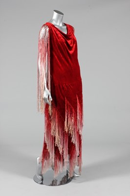 Lot 299 - A scarlet velvet flapper dress, early 1920s,...