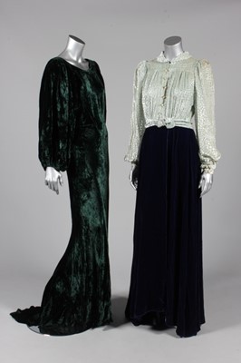 Lot 362 - A bottle-green velvet evening gown, early...