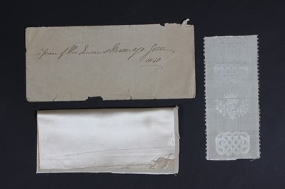 Lot 442 - Two fragments of silk relating to Queen...