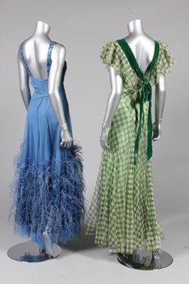 Lot 312 - Three evening gowns, 1930s, comprising: green...