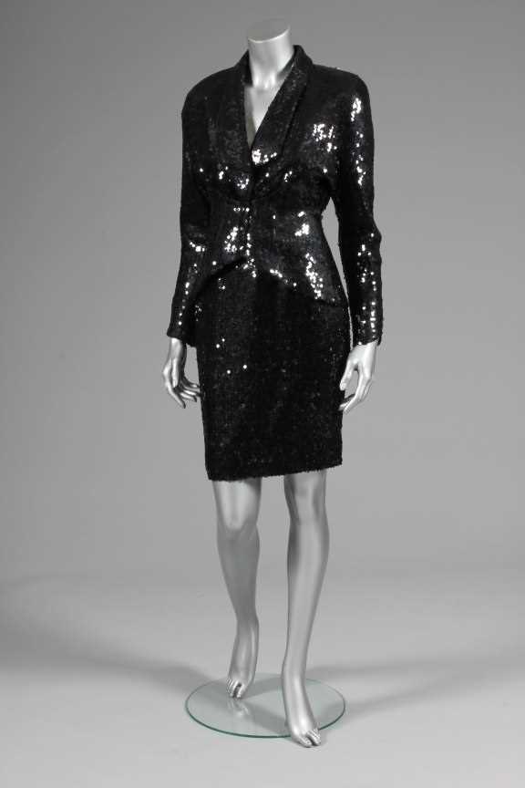 Lot 84 - A Thierry Mugler black sequined cocktail suit,...