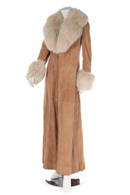 Lot 227 - A Rahvis suede and fox-fur full length coat,...