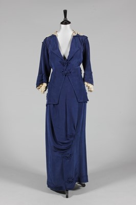 Lot 326 - A sapphire blue moiré silk walking suit, circa...