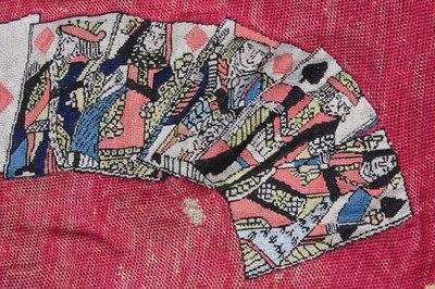 Lot 51 - An embroidered card table cover, unfinished,...