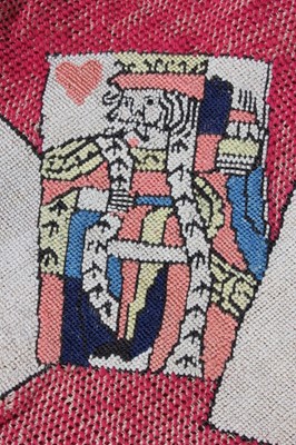 Lot 51 - An embroidered card table cover, unfinished,...