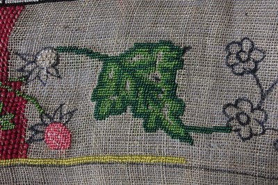 Lot 51 - An embroidered card table cover, unfinished,...