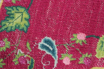 Lot 51 - An embroidered card table cover, unfinished,...