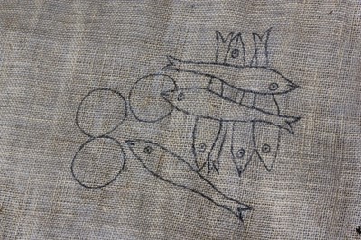 Lot 51 - An embroidered card table cover, unfinished,...