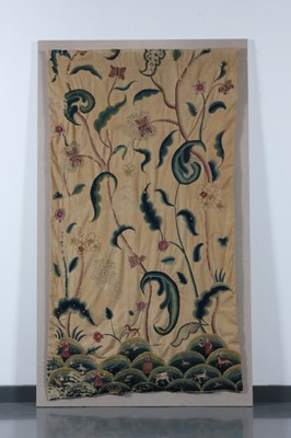 Lot 283 - A crewel-worked bed curtain, English, circa...