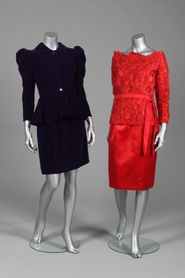 Lot 266 - An Yves Saint Laurent couture scarlet lace and...