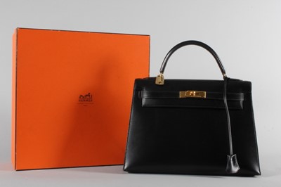 Lot 7 - A fine Hermès black leather Kelly bag, 1995,...
